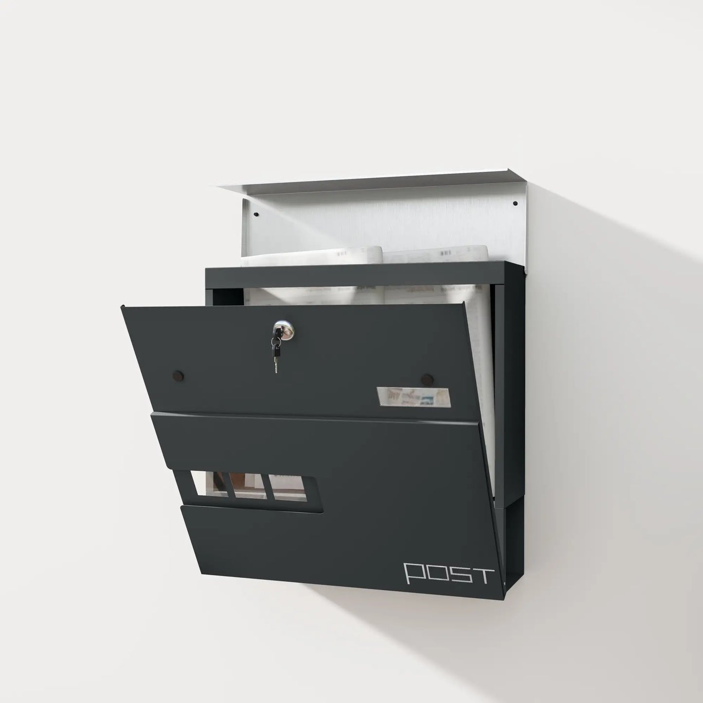 HOMCOM Locking Galvanised Steel Letterbox w/ Viewing Window Post Box, Mailbox - Charcoal Grey/Black