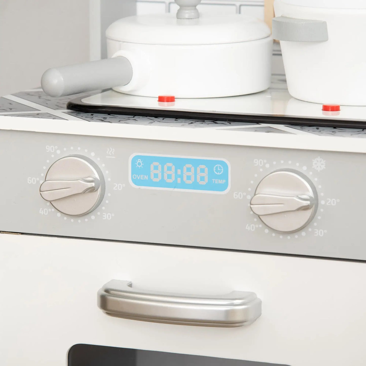 Kids Wooden Toy Kitchen Pretend Play Cooking Playset w/ Sound & Light Effect, Battery Operated Cooktop, Marble Pattern Countertop