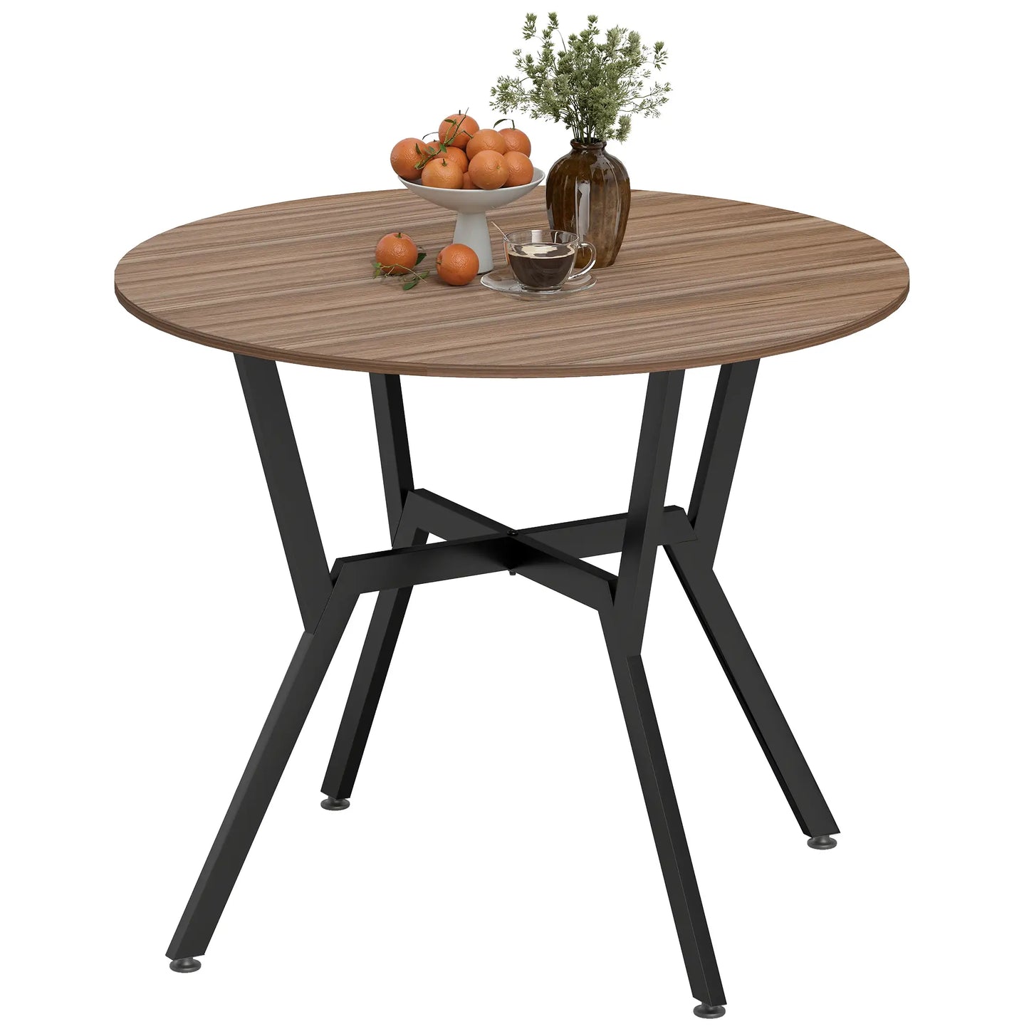 HOMCOM Dining Table, Round Kitchen Table with Black Legs, Anti-Slip Foot Pads, Brown