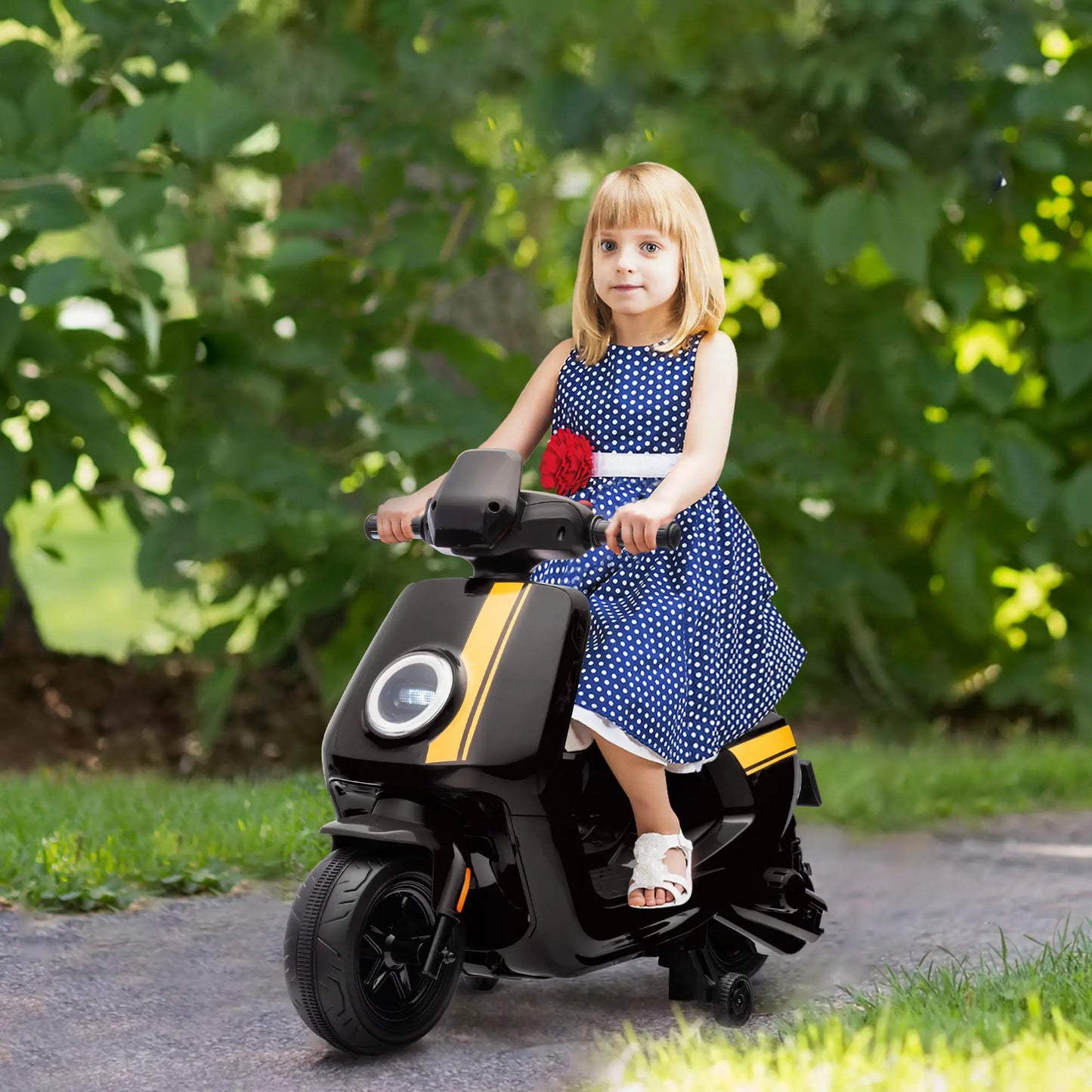AIYAPLAY 6V Ride on Motorbike, Kids Electric Motorbike w/ Headlights, Music, Training Wheels, for 18-36 Months, Black