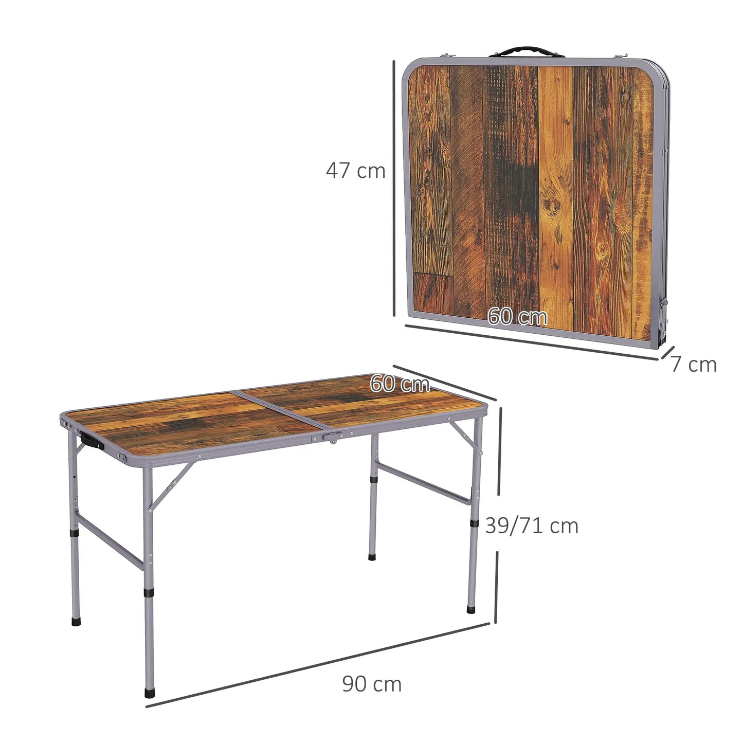 Outsunny 3ft Folding Camping Trestle Table Height Adjustable Aluminium Outdoor Garden Party Picnic BBQ Kitchen