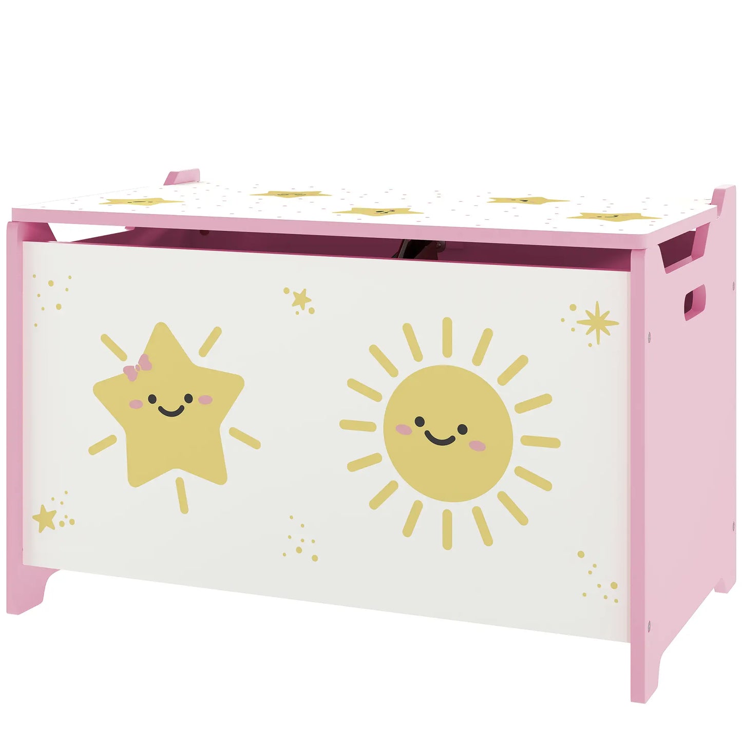 AIYAPLAY Toy Box with Lid, Safety Hinges and Groove Handles, Toy Storage Organiser for Kids, Pink