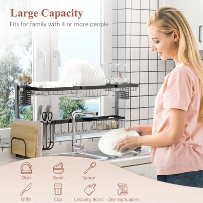 HOMCOM 93cm Kitchen Modular Over-Sink Drying Rack Dish Drainer, Rust-Proof