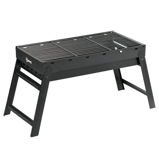 Outsunny Barbecue Foldable Charcoal Grill Portable BBQ for Camping & Hiking - Black