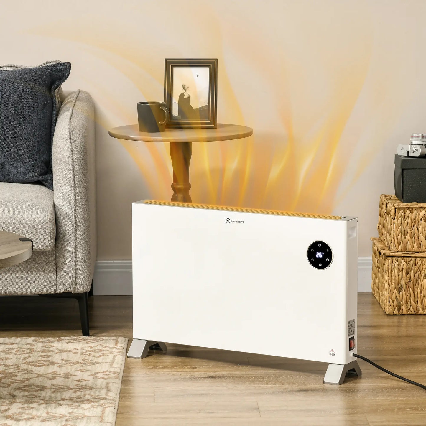 HOMCOM 2000W Electric Convector Heater, Freestanding Space Heater with 3 Heat Settings, Adjustable Thermostat, White