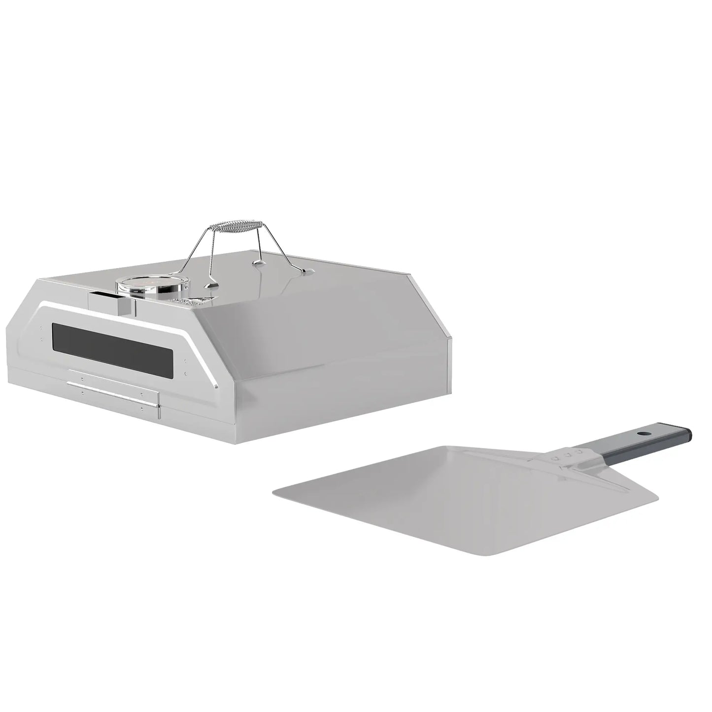 Outsunny 8 in Portable Charcoal, Gas Stainless Steel BBQ Grill Top Pizza Oven with Viewing Window