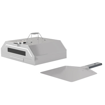 Outsunny 8 in Portable Charcoal, Gas Stainless Steel BBQ Grill Top Pizza Oven with Viewing Window