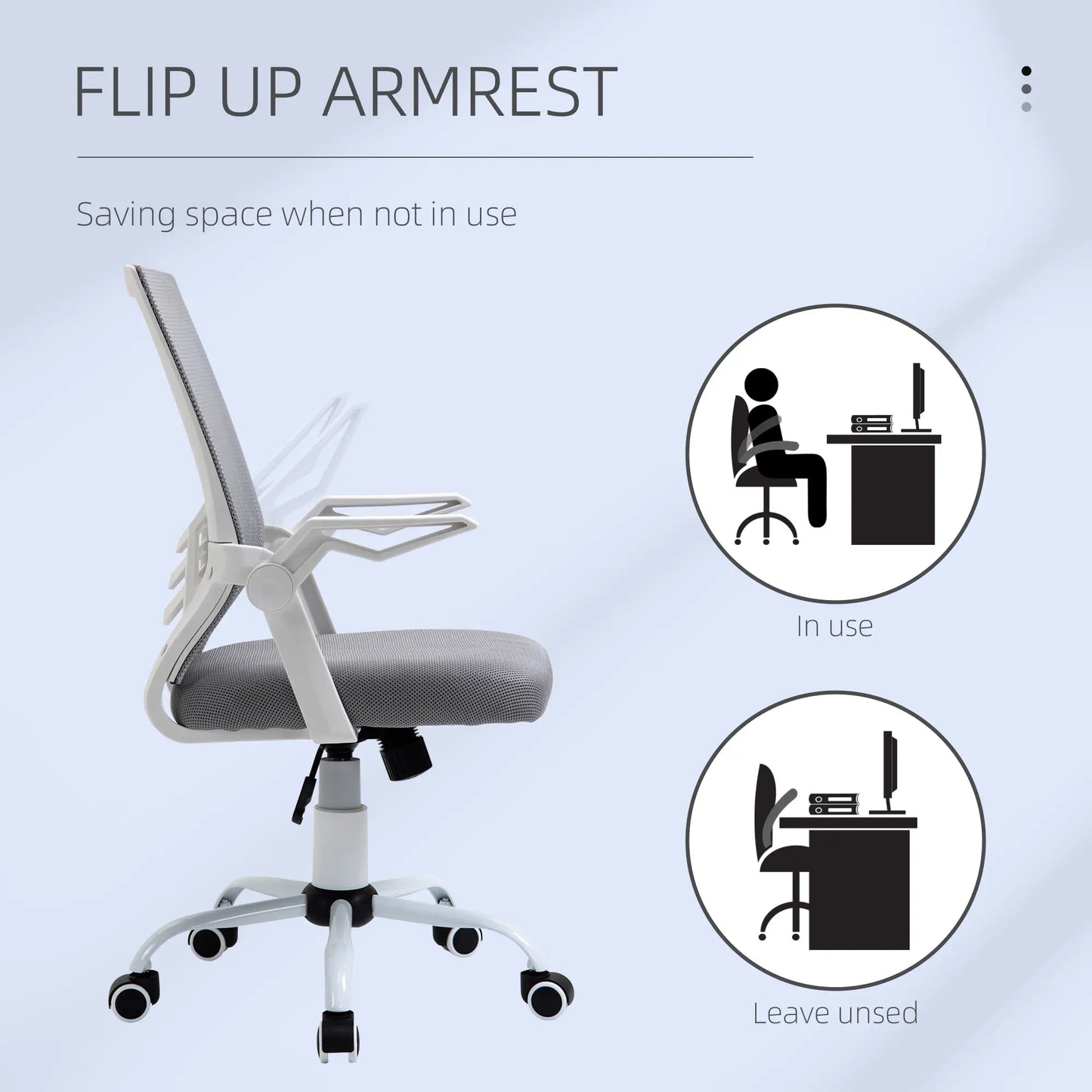 Vinsetto Mesh Office Chair with Flip-up Armrest, Swivel Computer Chair with Adjustable Height, Tilt Function for Home/Office, Grey