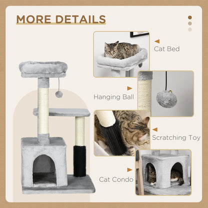 PawHut Cat Tree for Indoor Cats Climbing Tower Kitten Scratch Post Activity Center Kitten with Massage Toy Hanging Ball