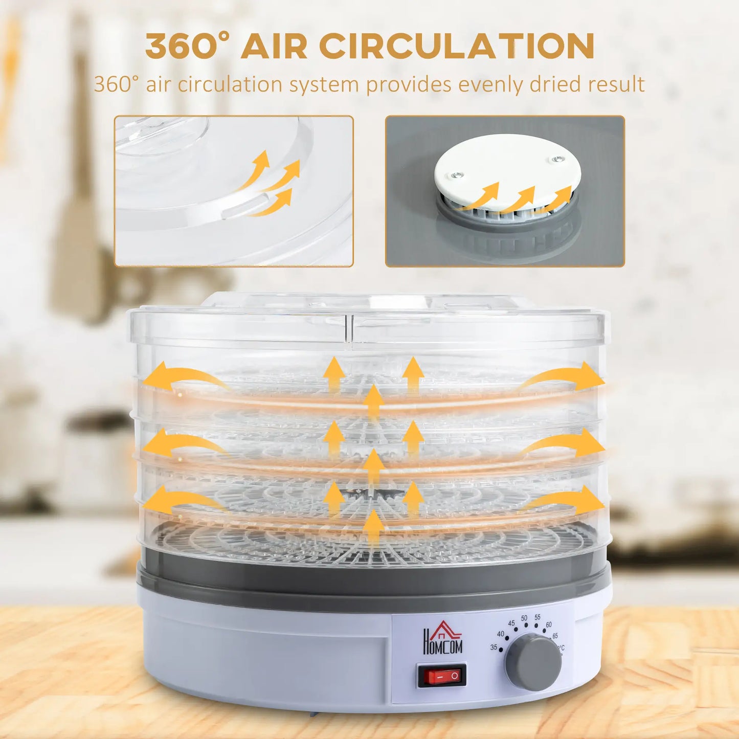 HOMCOM 5 Tier Food Dehydrator, 245W Food Dryer Machine with Adjustable Temperature for Drying Fruit, Meat, Vegetable, White
