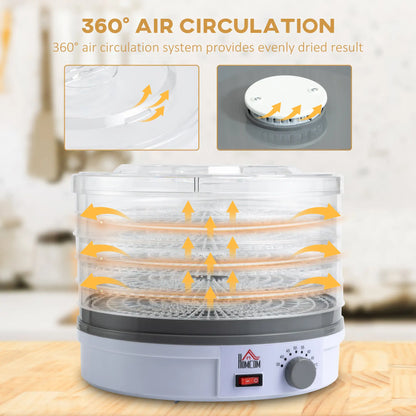HOMCOM 5 Tier Food Dehydrator, 245W Food Dryer Machine with Adjustable Temperature for Drying Fruit, Meat, Vegetable, White