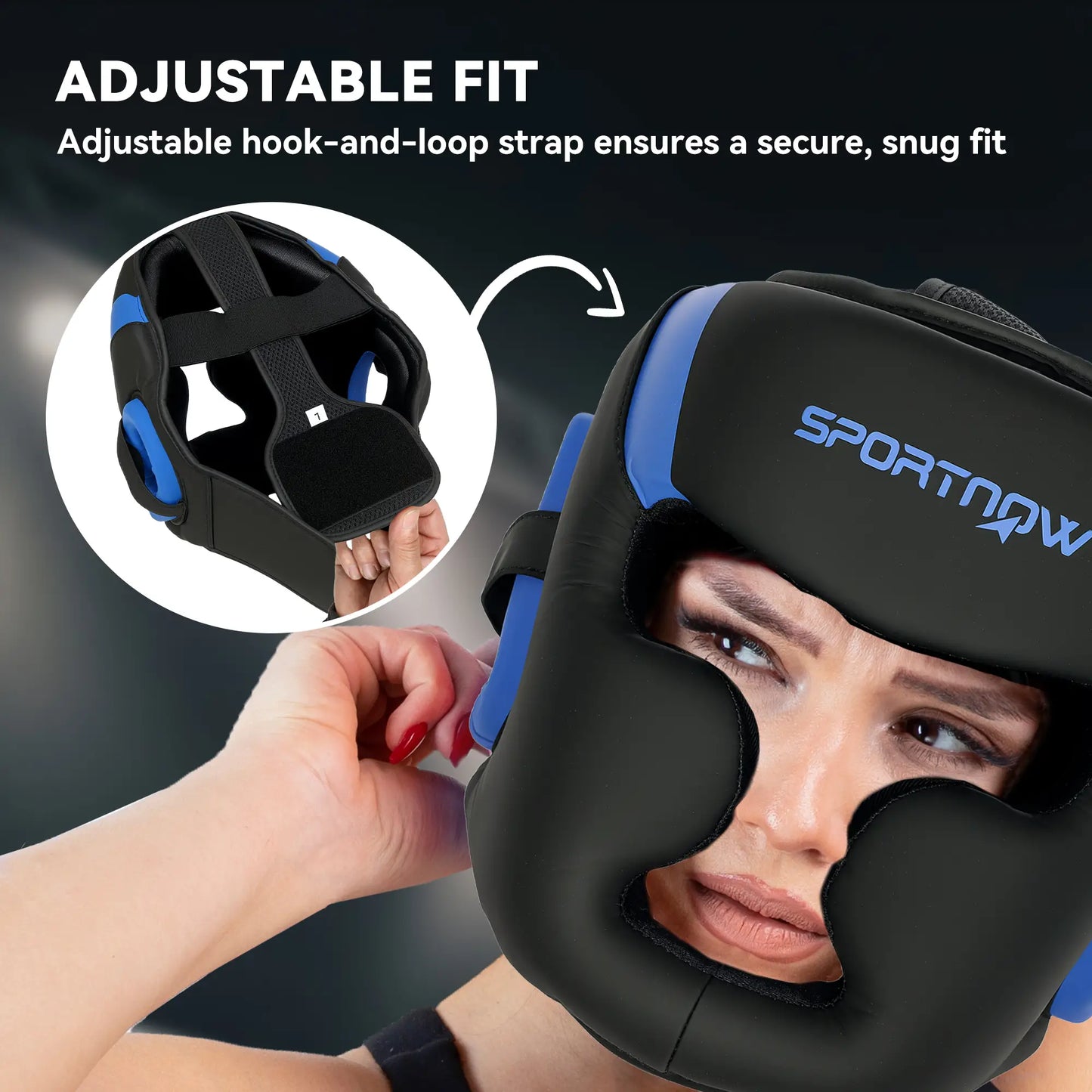 SPORTNOW Boxing Headguard w/ Adjustable Strap for Sparring, Kickboxing, MMA, Blue/Black