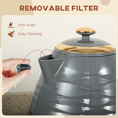 HOMCOM 3kW Kitchen Rapid Boil Honeycomb Kettle, 1.7l - Grey