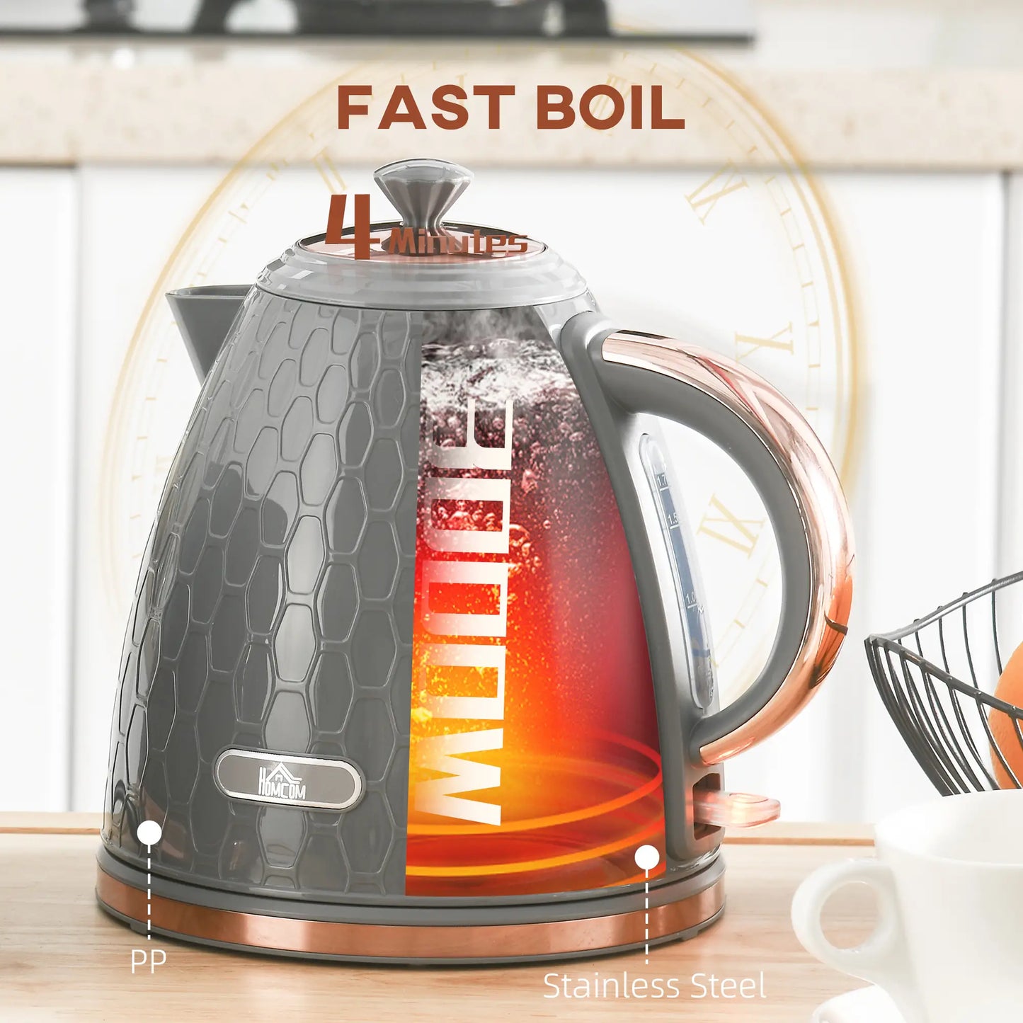 HOMCOM 3kW Rapid Boil Honeycomb Kettle, 1.7L - Grey