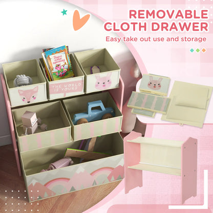 ZONEKIZ Kids Storage Unit, Toy Storage Organiser, with Six Fabric Bins for Bedrooms, Playrooms - Pink
