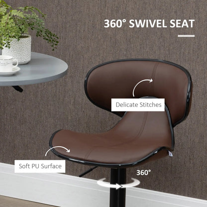 HOMCOM Adjustable Swivel Bar Stools Set of 2, Barstools with Footrest and Backrest, Steel Frame Gas Lift, for Kitchen, Dining Room, Brown
