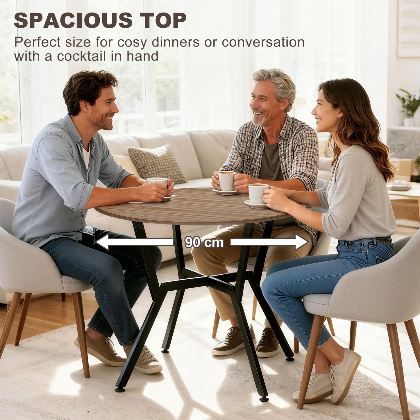 HOMCOM Dining Table, Round Kitchen Table with Black Legs, Anti-Slip Foot Pads, Brown