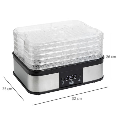 HOMCOM 5 Tier Food Dehydrator, 245W Stainless Steel Food Dryer with Adjustable Temperature, Timer & LCD Display, Black