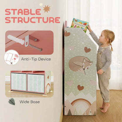 AIYAPLAY Kids Bookshelf with Toy Storage, Book Shelves and Fabric Drawers for Playroom, Pink