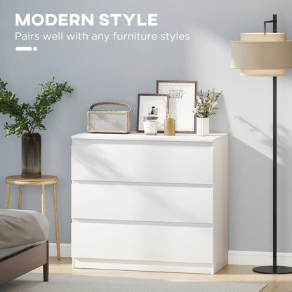 HOMCOM Chest of Three Storage Drawers with Anti-Tipping Straps - White