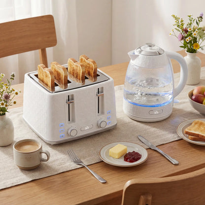 HOMCOM Rapid Kettle & Toaster Set, 1.7L 3000W, 4 Slice Toaster with 7 Browning Controls, Cream