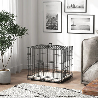PawHut Foldable Dog Crate with Two Doors, Tray & Soft Cushion for Extra Small Dogs, Black