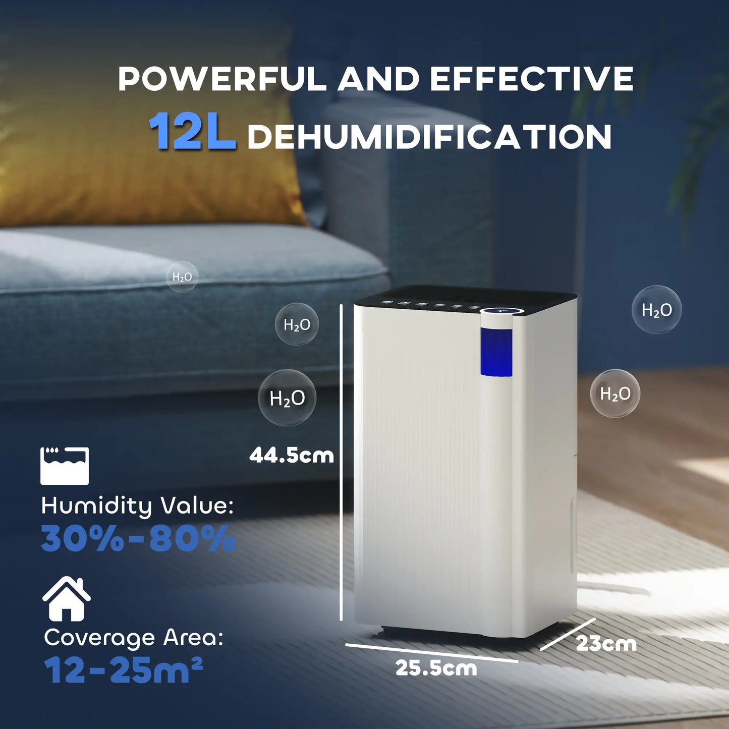 HOMCOM 12L/Day Modern Dehumidifier with Filter - White