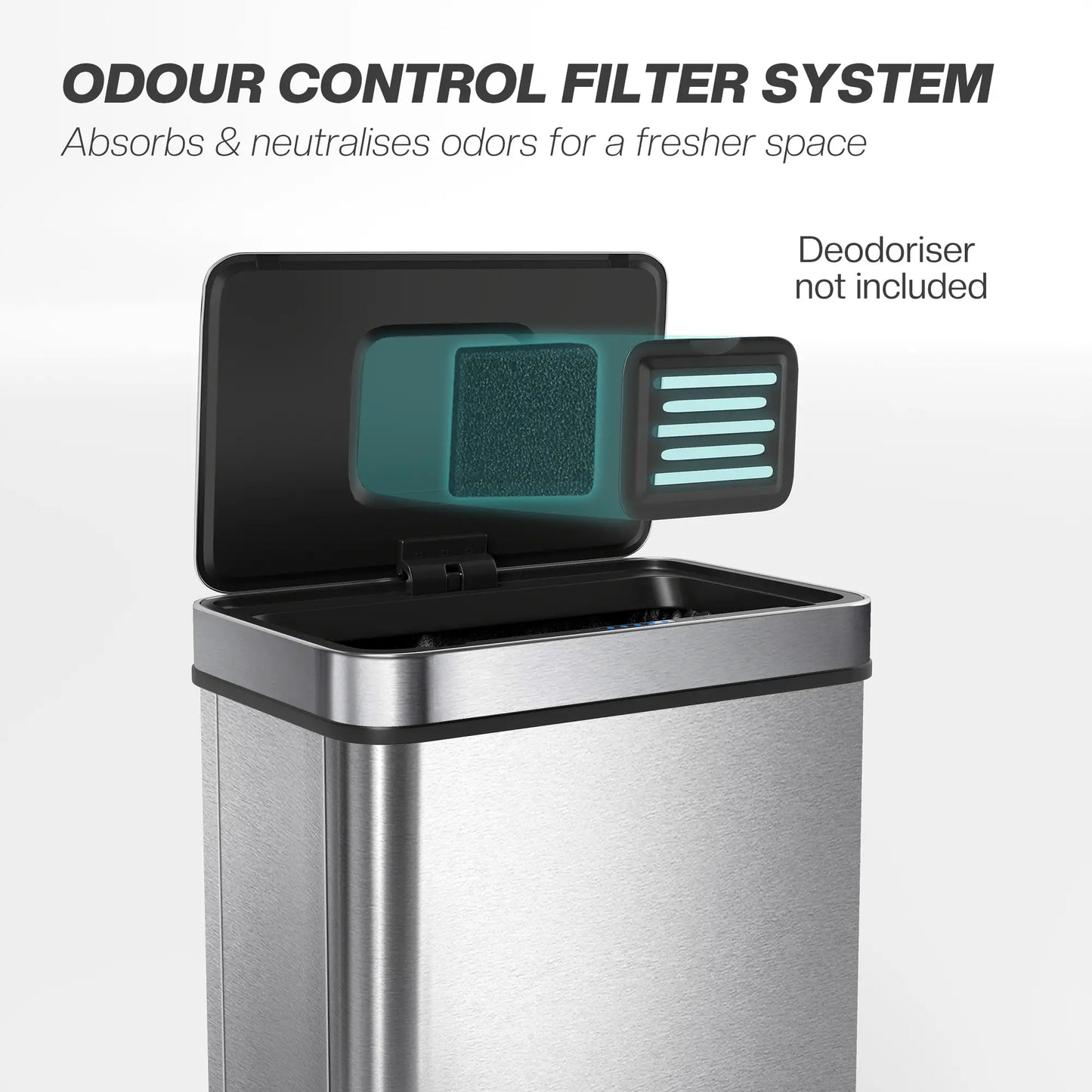 HOMCOM 50L Sensor Can, Sensor Bin with Soft-Close Lid, Fingerprint-Proof Stainless Steel, Silver Tone