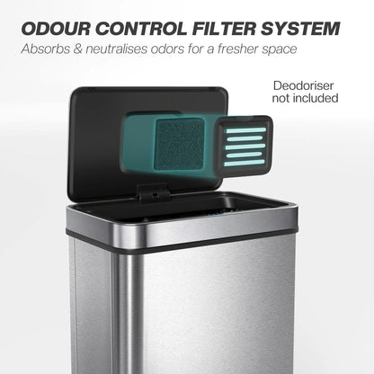 HOMCOM 50L Sensor Can, Sensor Bin with Soft-Close Lid, Fingerprint-Proof Stainless Steel, Silver Tone