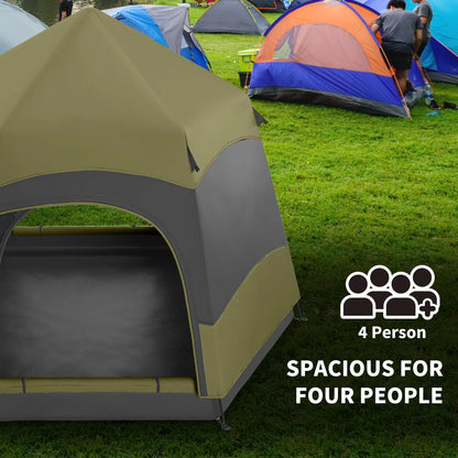 Outsunny Six Man Hexagon Camping Tent with Hang Hook & Carry Bag - Dark Green, Light Grey