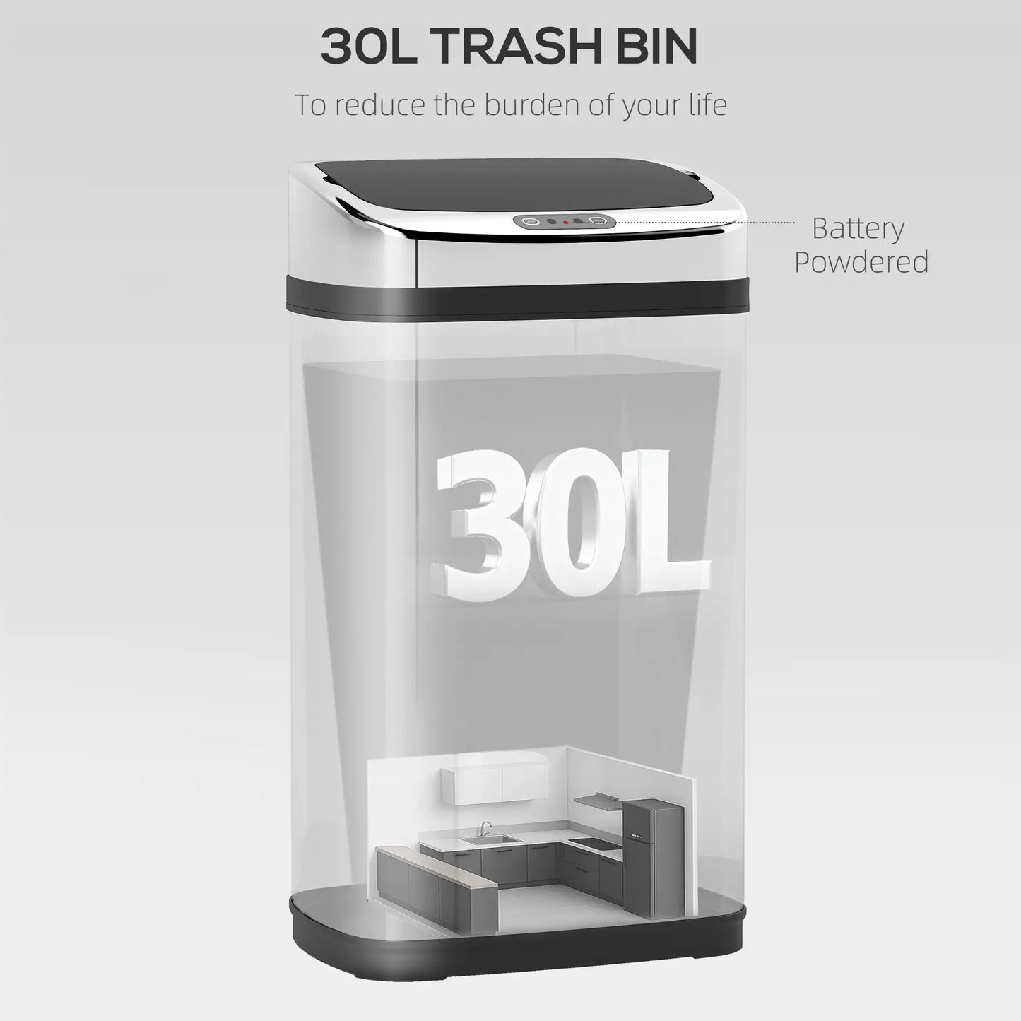 HOMCOM 30L Stainless Steel Motion Sensor Kitchen Bin with Lid - Silver Tone