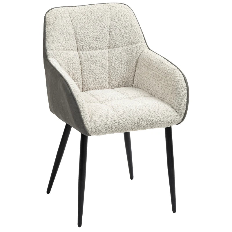HOMCOM Accent Chair with Foot Pads, Upholstered Armchair with Chenille Fabric Front and PU Back, for Living Room Bedroom, Cream White