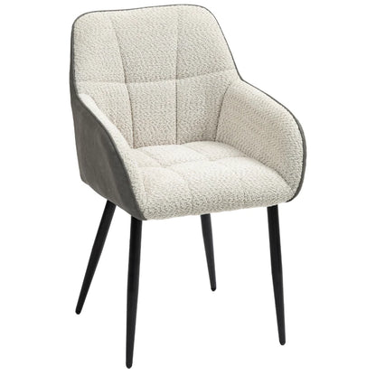 HOMCOM Accent Chair with Foot Pads, Upholstered Armchair with Chenille Fabric Front and PU Back, for Living Room Bedroom, Cream White