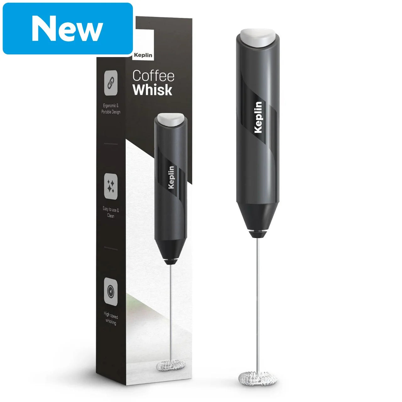 Keplin 2 PCS Portable Handheld Coffee & Milk Frother Whisk - Black