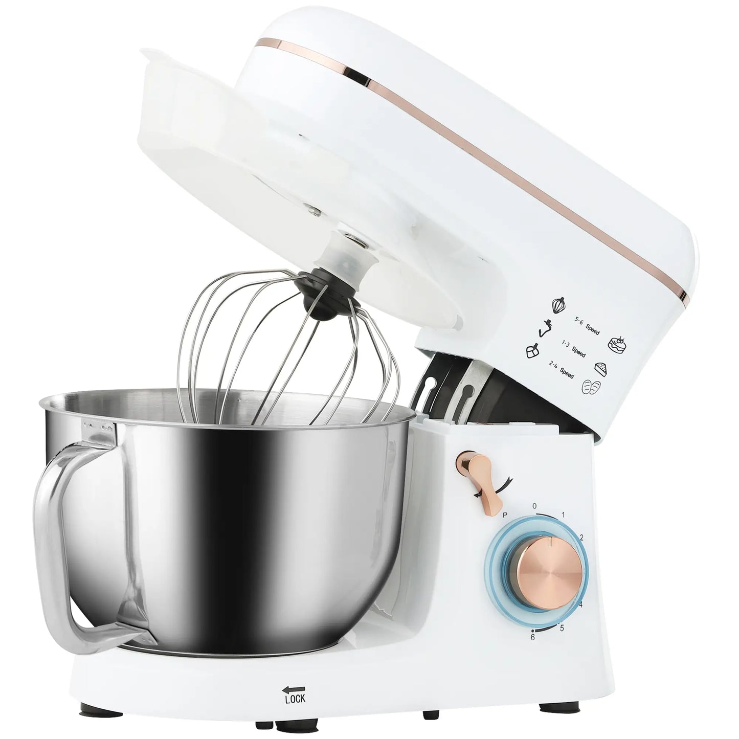 HOMCOM Stand Mixer, 5L Electric Kitchen Food Mixer 1400W with 6 Speeds & Pulse Setting, White