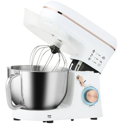 HOMCOM Stand Mixer, 5L Electric Kitchen Food Mixer 1400W with 6 Speeds & Pulse Setting, White