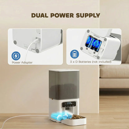 PawHut Programmable Automatic Cat Feeder with Timer Up to 6 Meals Per Day, 10s Voice Recorder, Portion Control