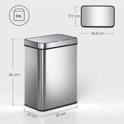 HOMCOM 50L Sensor Can, Sensor Bin with Soft-Close Lid, Fingerprint-Proof Stainless Steel, Silver Tone
