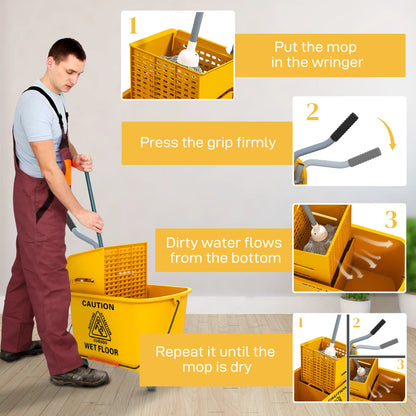 HOMCOM Mop Bucket with Wringer Set on Wheels for Floor Cleaning, 20 Litre Side Press Wringer with Handle, Yellow