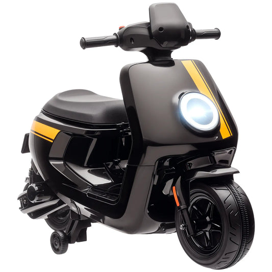 AIYAPLAY 6V Ride on Motorbike, Kids Electric Motorbike w/ Headlights, Music, Training Wheels, for 18-36 Months, Black