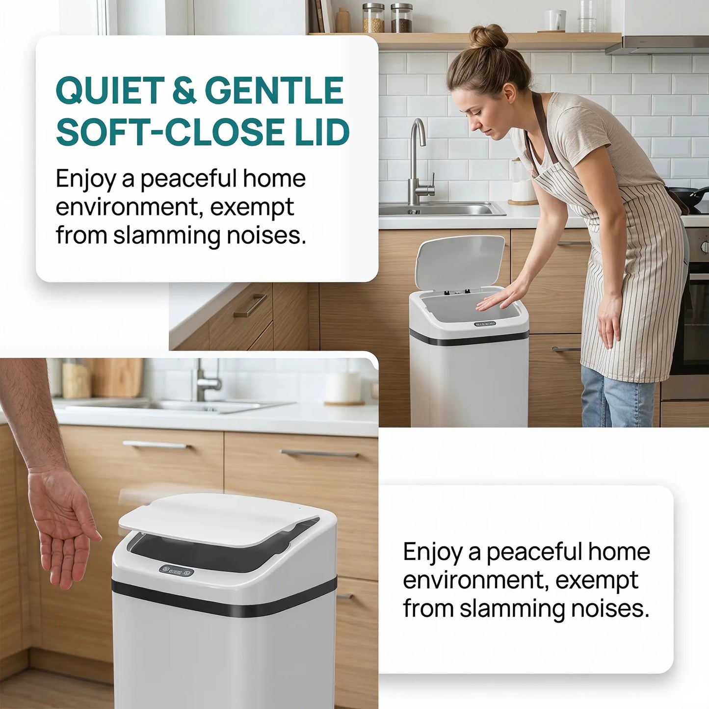 HOMCOM 48L Stainless Steel Kitchen Sensor Bin with Soft-Close Lid - White