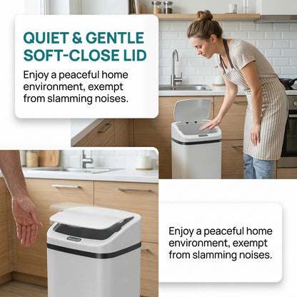 HOMCOM 48L Stainless Steel Kitchen Sensor Bin with Soft-Close Lid - White