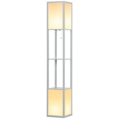 HOMCOM Modern Standing Shelf Floor Lamp with Dual Ambient Light, Living Room, Bedroom, Grey