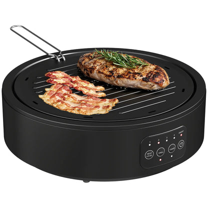 HOMCOM Electric Ceramic Hob with Grill Plate, Multifunctional with 4 Heat Levels for All Type Pot