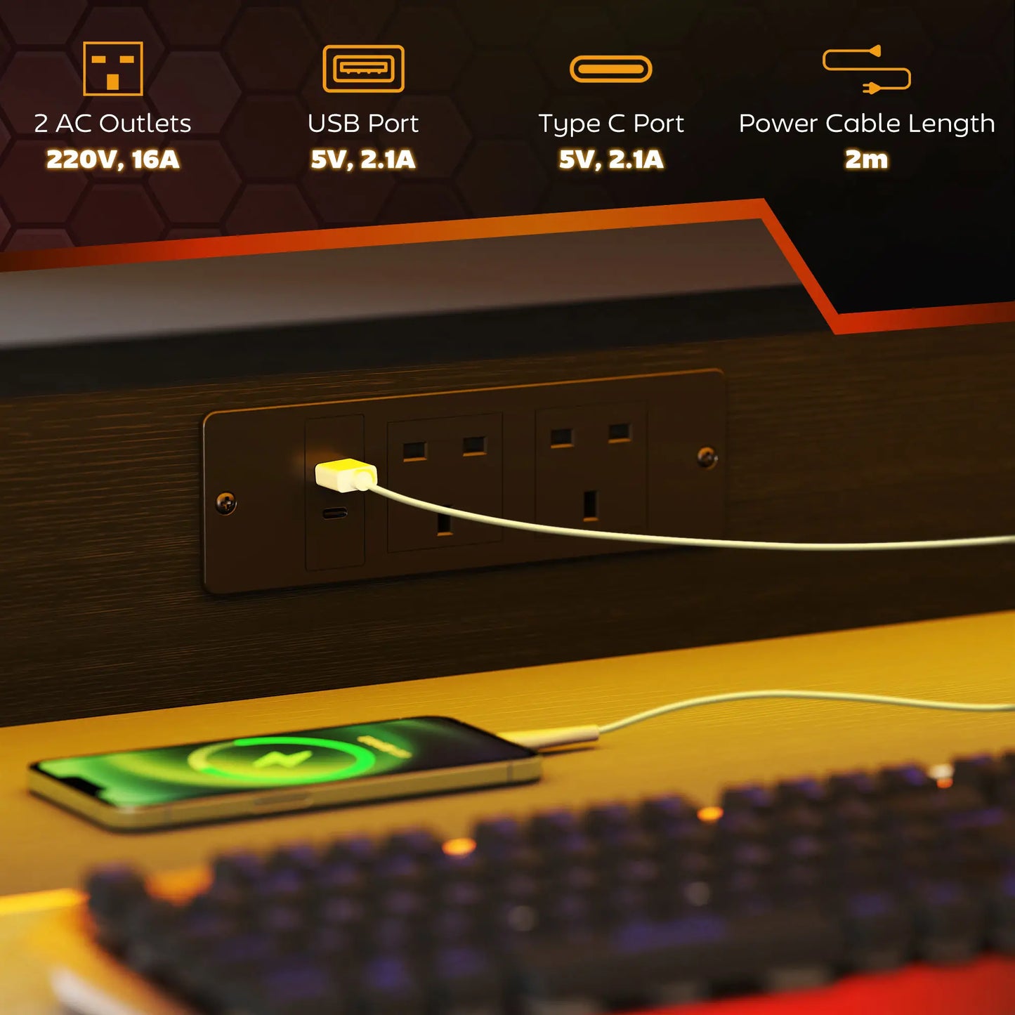 HOMCOM Two-Level LED Gaming Desk, Office Home Computer Table - Black