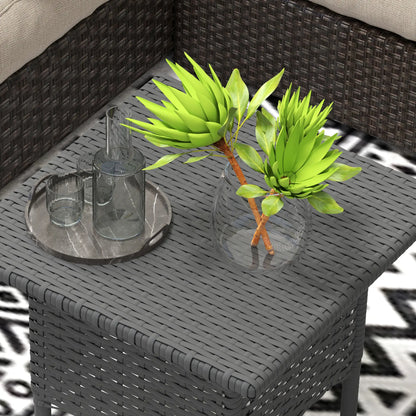 Outsunny Outdoor Coffee Rattan Side Table with Plastic Board Under the Full Woven Table Top for Patio, Garden, Grey