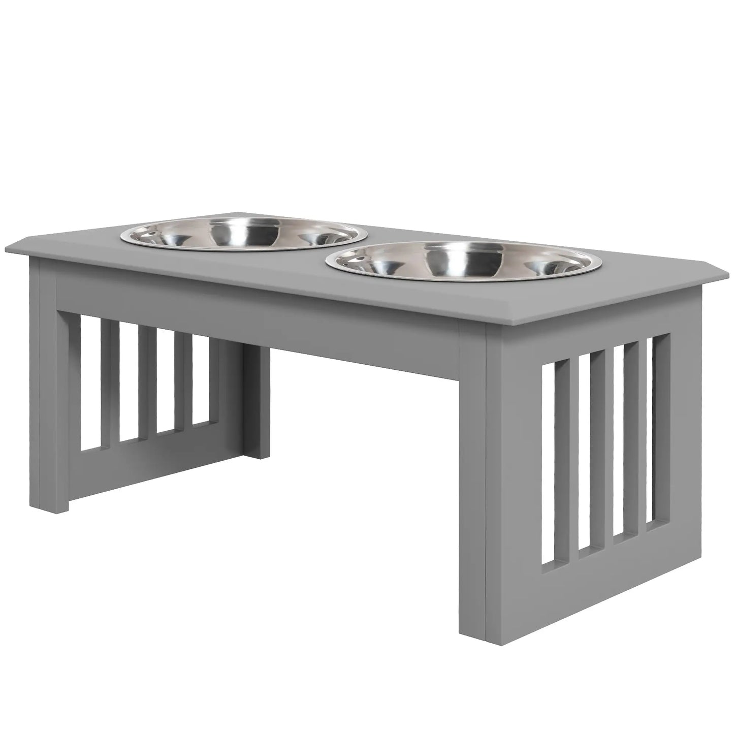 PawHut Raised Dog Feeding Bowls with Stand, Stainless Steel for Medium Dog - Grey