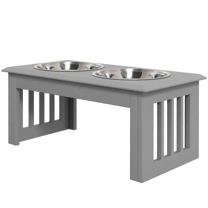 PawHut Raised Dog Feeding Bowls with Stand, Stainless Steel for Medium Dog - Grey