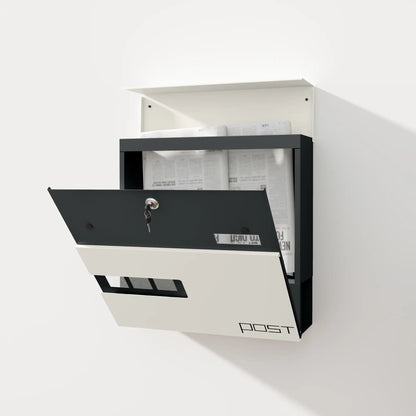 HOMCOM Locking Galvanised Steel Letterbox with Viewing Window - White/Black