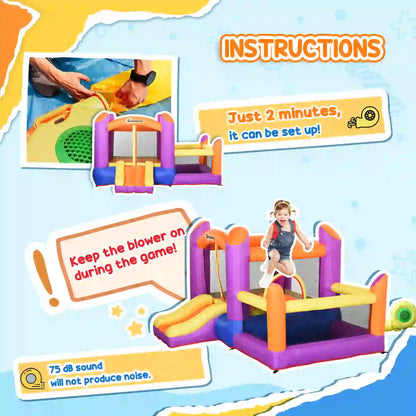Outsunny Kids Bouncy Castle House Inflatable Trampoline Slide Water Pool 3 in 1 with Blower for Kids Age 3-8